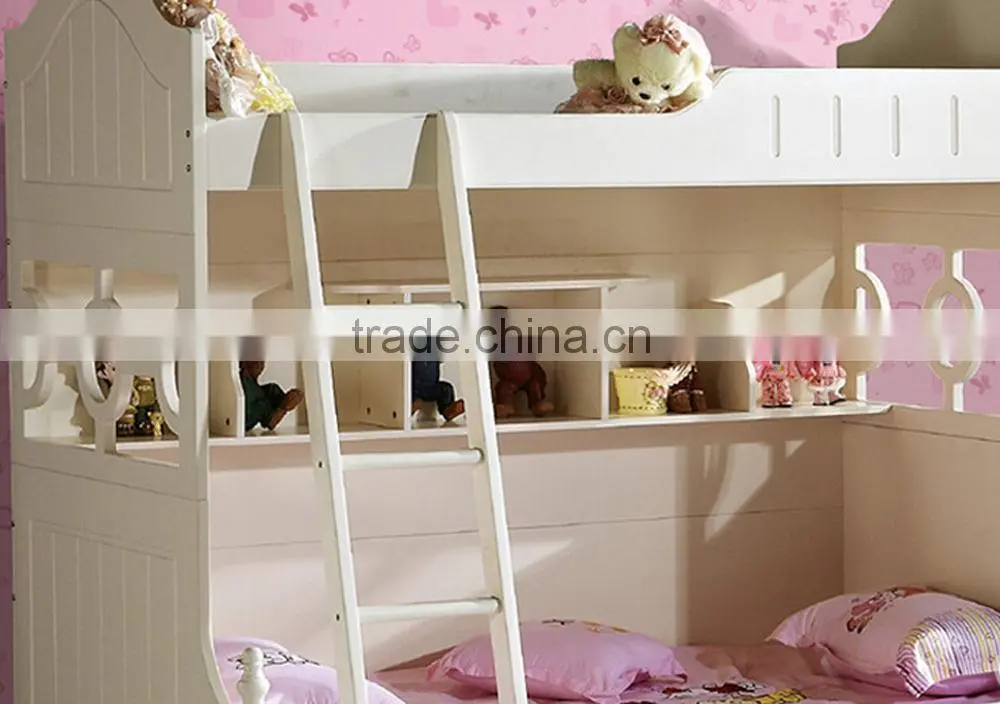 Children wooden bunk bed with stairs and bookcase,Children's Furniture Sets