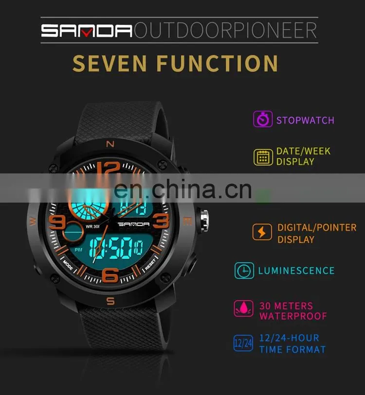 SANDA 762 New Model Men Wristwatch Branded Digital Analog Week Day Showed Silicone Current Watch