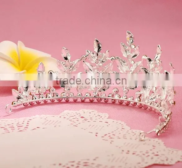 New design wholesale Leaf bridal alibaba crystal rhinestone crown