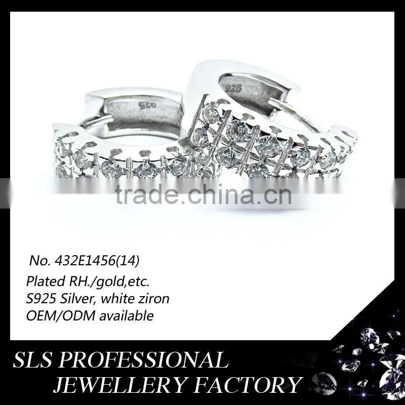 2015 new design Sterling Silver Hoop CZ Earrings white gold plated stud earrings for girls SLS jewelry