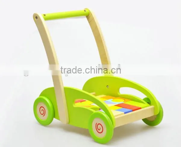 Unique baby walker wooden push toys with blocks for toddlers