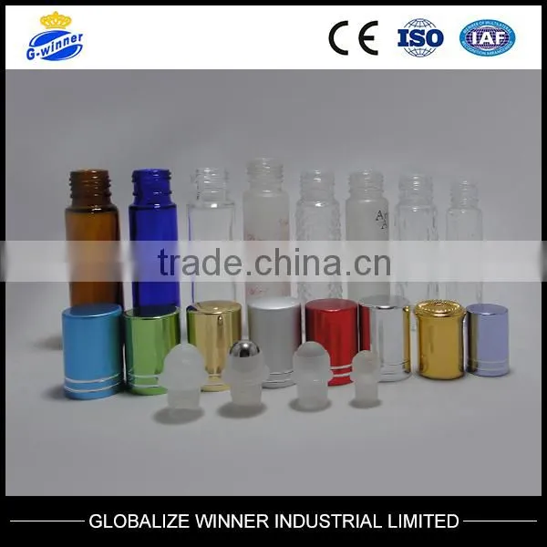 10ml bule glass roll on bottle with aluminum cap with plastic ball steel ball