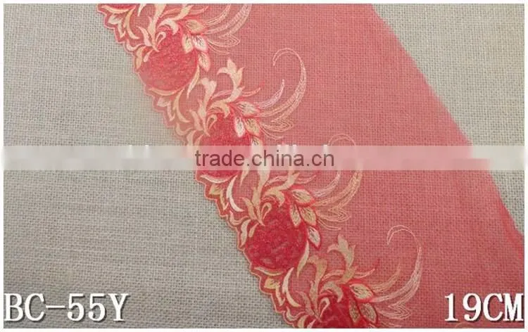 Nylon Net Cloth Gold Thread Red 7.8" Super Non-Strech Soft Warp Knitted Embroidery african lace fabrics