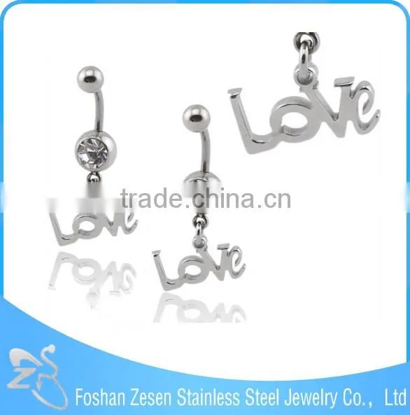 Professional OEM factory surgical steel crystal hanging letter belly button ring
