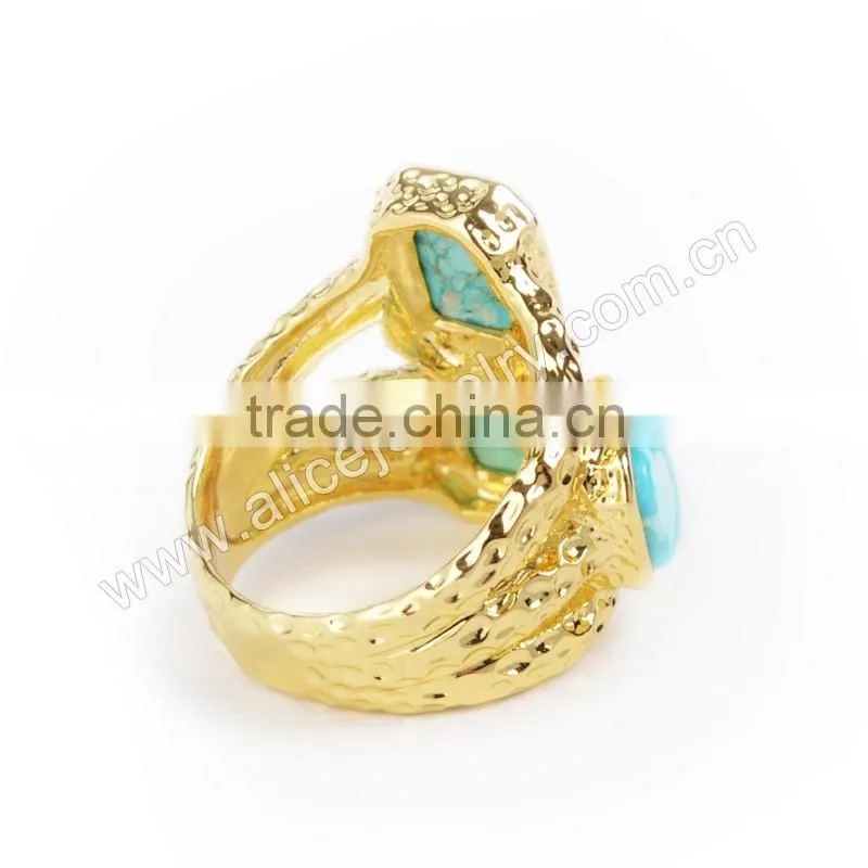 Three Stone Turquoise Ring Size:6~8