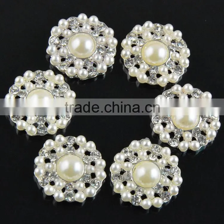 22mm Wholesales Price AAA Quality Alloy Pearl Round Crystal Rhinestone Button for WeddingJewelry Garment Accessory