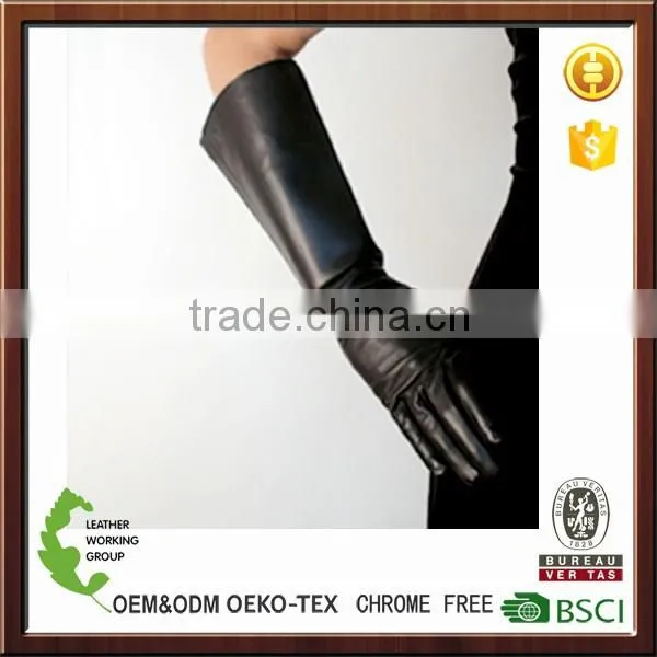 leather black gauntlet gloves for women