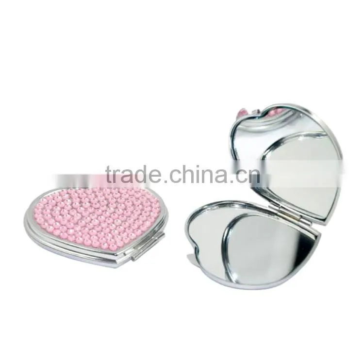 Wholesale Rhinestone Heart Shaped Hand held Personalised Compact Mirrors For Bridesmaids
