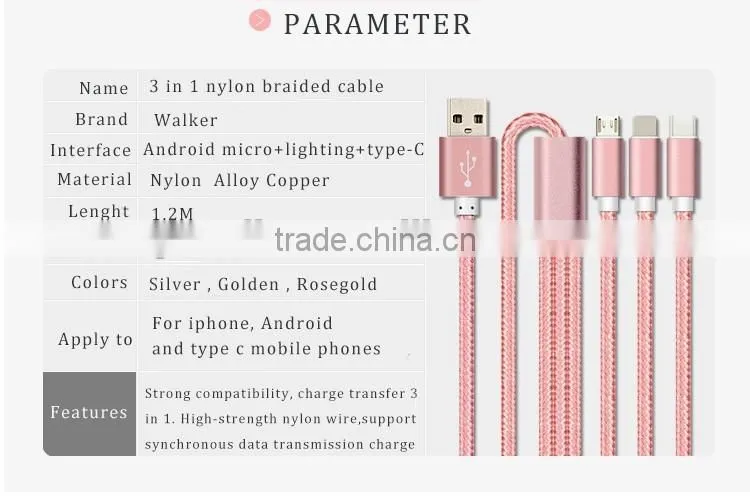 multi-function usb multi charger charging plug USB data line cable 8pins micro type c 3 in 1 for iPhone and Android