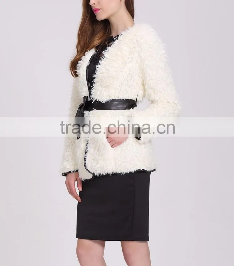 Wholesale New Style White And long Winter Fashion Women Coat With Belt