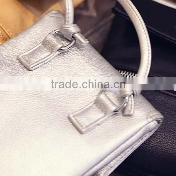 Wholesale solid color girls pu shoulder bag with magnetic snap closure