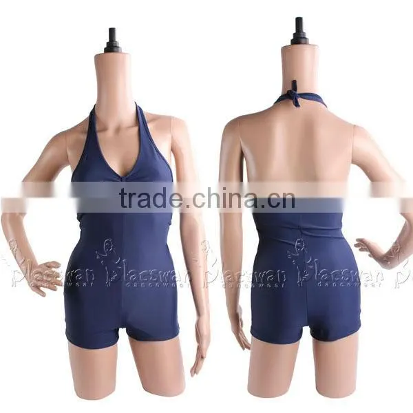 Women's Black Ballet Dance Leotard Halter Strap With Chest Lining