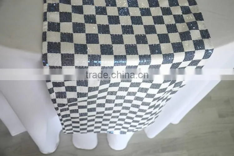 Plaid sequin embroidery wedding table runner wholesale
