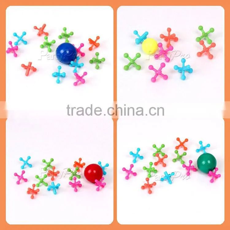 Playing Game 8 Jacks & Ball Set Plastic Jacks and Colored High Bouncing Ball