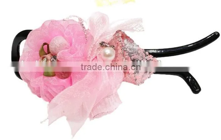 New Fashion Delicate Flower banana hair clip Pearls Hairclips