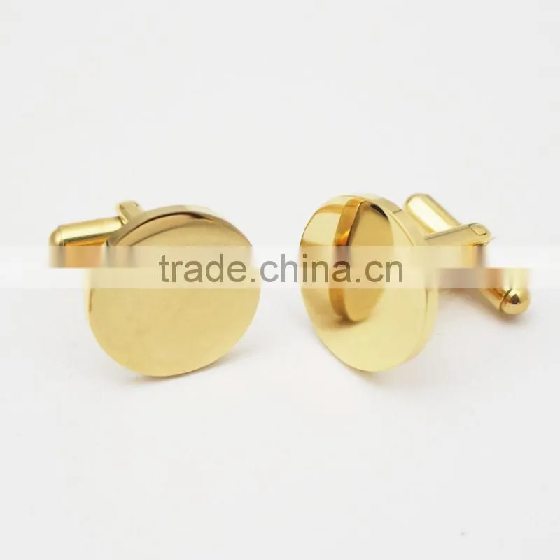 Round Personalized 316L stainless steel 18k gold plating plain custom engrave gold cufflink blank