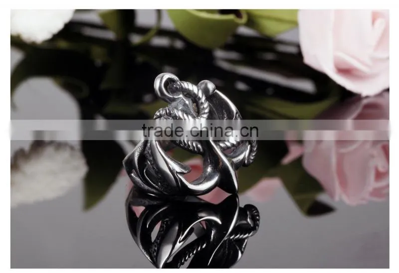 latest fashion antique stainless steel anchor design gey men ring