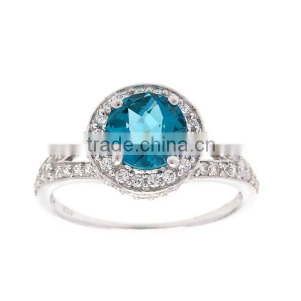 Bright 925 Sterling Silver Round gemstone prong setting Ring