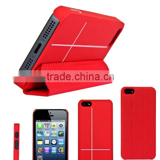 Set Screen Protector And Case For Iphone 5 , Black Hexagon Pattern Smart PU Case Cover