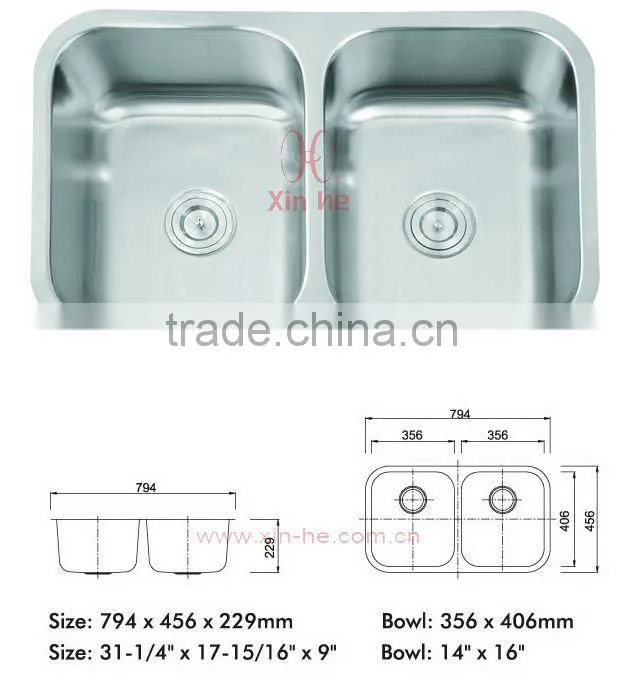 Cupc Utility Stainless Steel 50/50 Double Bowl Undermounted Sink for Kitchen