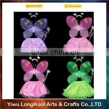 Party promotion girls princess fairy wings set with wand tutu dress fairy wings costume