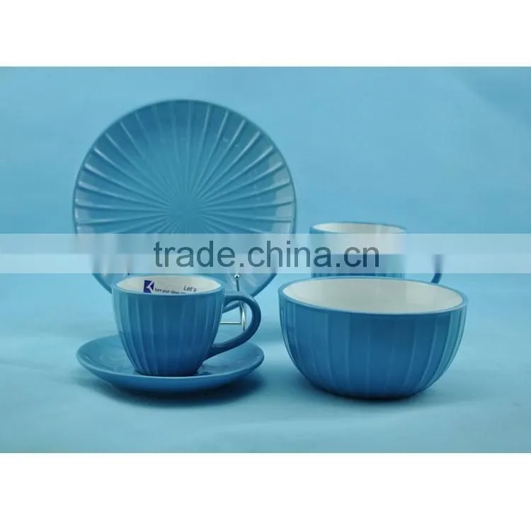 popular varioud color stoneware dinner set emboss lines dinner set ceramic
