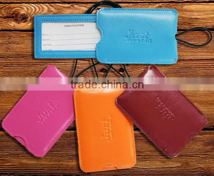 custom made debossed logo leather luggage tag/high quality pu leather luggage tag/leather luggage tag