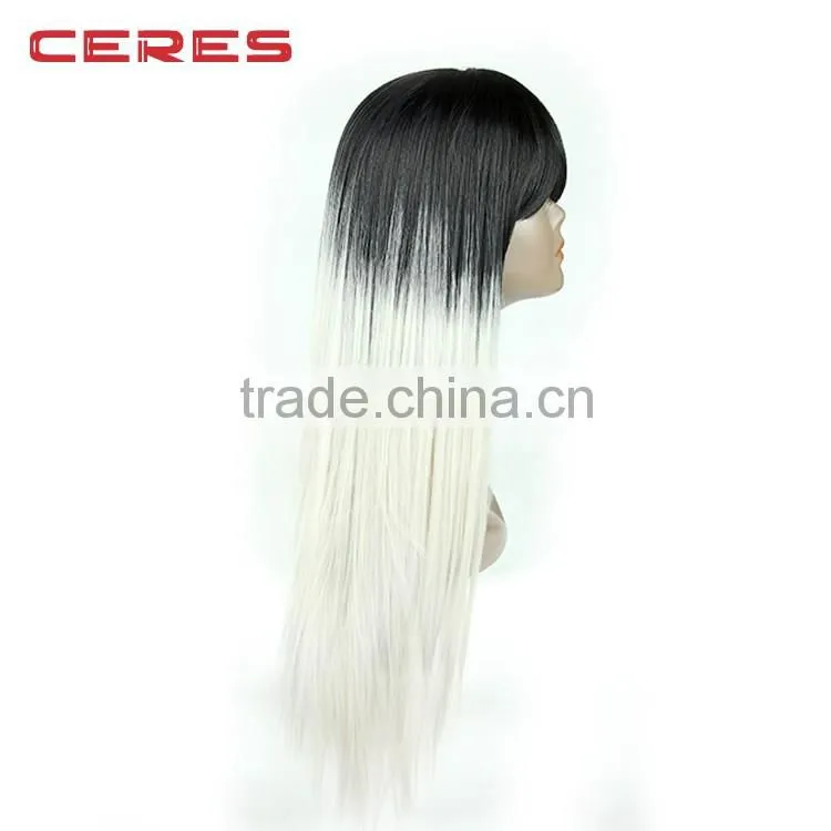 dark root white ombre wig synthetic hair Japanese high temperature fiber synthetic wig straight long wig