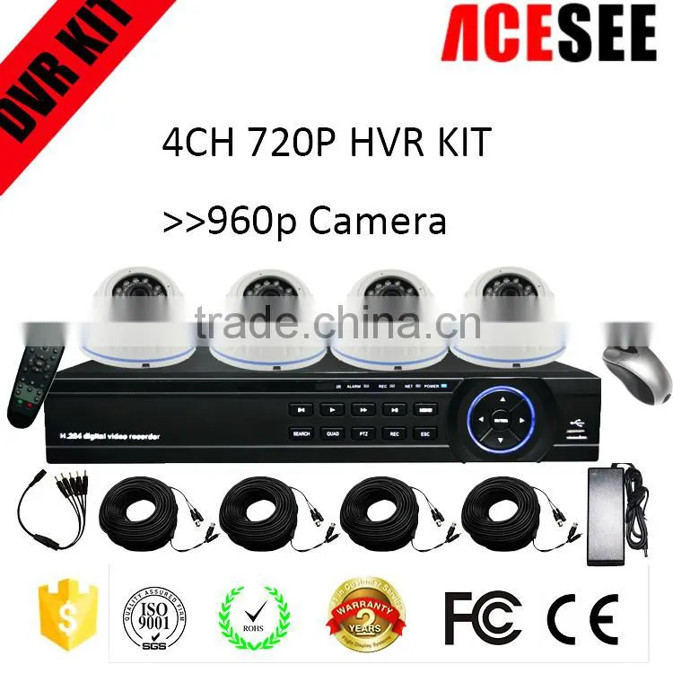 H. 264 4 channel real time viewing DVR with 4 pcs hd ahd camera 960p cctv system