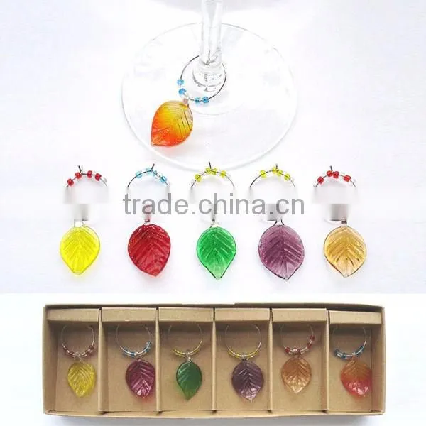 2016 Set of 6 leaf Wine Glass Charms