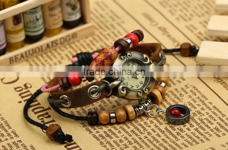 2015 hot sale vintage leather watch bracelet