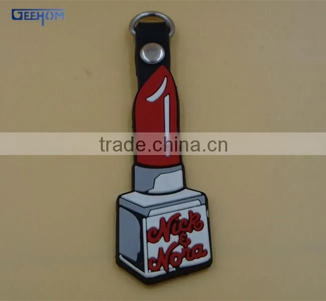 cute 3d lipstick shape pvc keychain for promotion