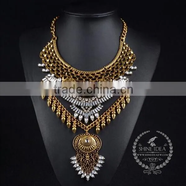 high quality vintage rhinestone chunky statement necklace tin alloy fashion women pendant necklace 6390139