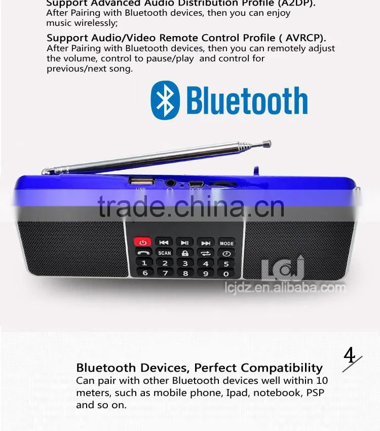 L-288AMBT super bass bluetooth speaker with am fm radio