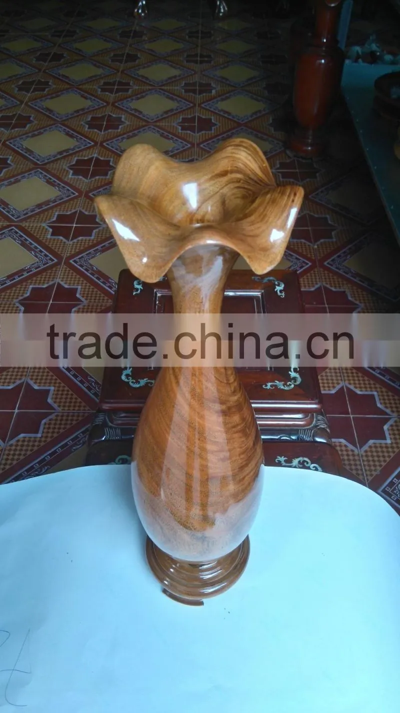 Pumpkin shaped pot with lid and base, elegant wooden pot from Vietnam