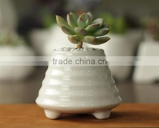 New design white glazed indoor small decorative planters with foot