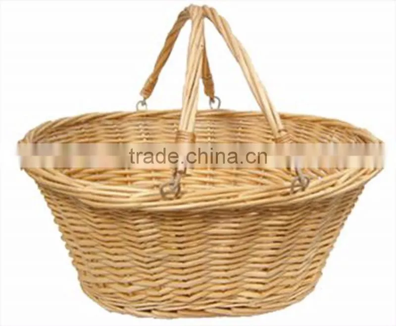 Traditional Wicker Shopping Basket with Folding Handles - LARGE NATURAL