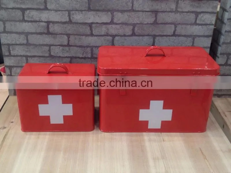 Portable Household Red Metal First Aid Kit Emergency Cabinet Medicine Storage Container