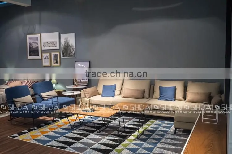 Middle Size 5 Seater Beige Color Fabric Corner Sofa G1128