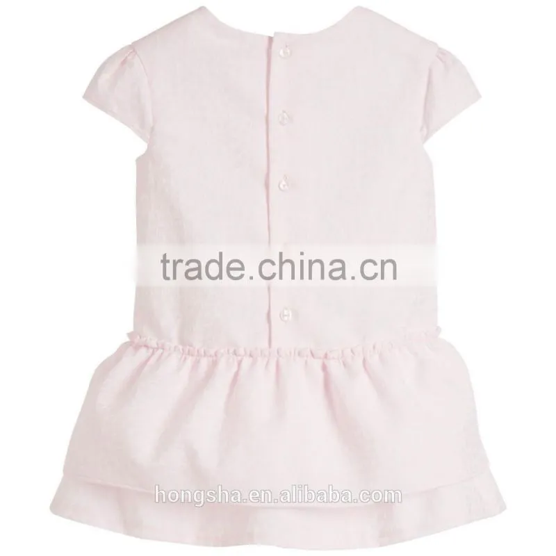 Fashion Baby Girl Dress Pink Cotton Jacquard Kids Dresses With Peplum HSD6988