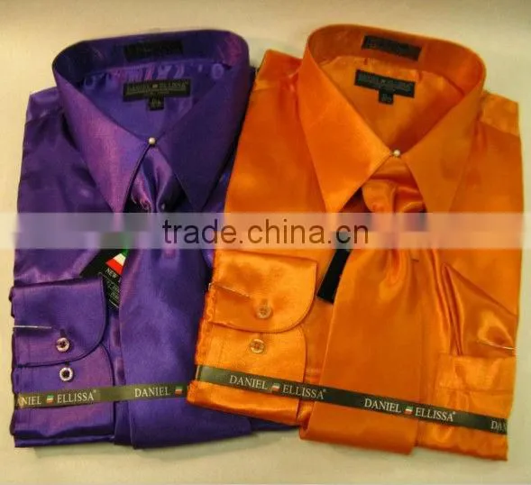 Satin dress shirts men tie&hanky man satin shirt
