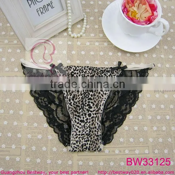 New and hot fashion sexy leopard underwear with back transparent black lace bikini underwear