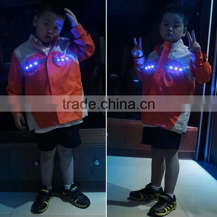 Unique high visibility LED glowing reflective traffic safety kid jacket