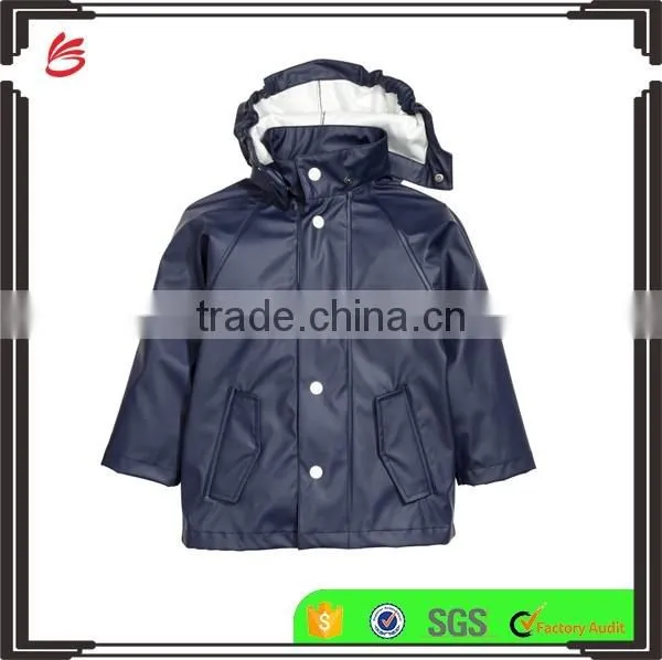 Top quality wholesale attached hood rain jacket waterproof kids jacket