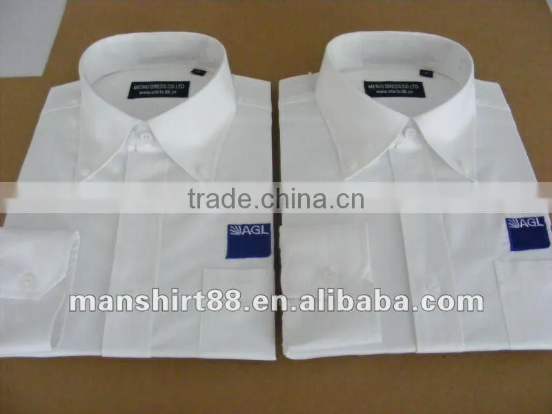 man's white button-down collar embroidery long sleeve work shirts