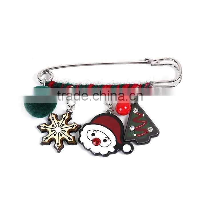 Resin Pin Brooches Pom Pom Ball Christmas Santa Claus Silver Tone Multicolor Clear Rhinestone China Wholesale Brooch