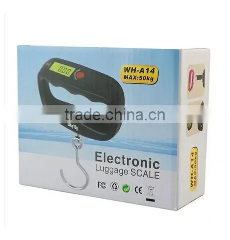 WH-14A 50kg/10g Hand Held Portable Hanging Hook Digital Travle Luggage Digital Weighing Scale