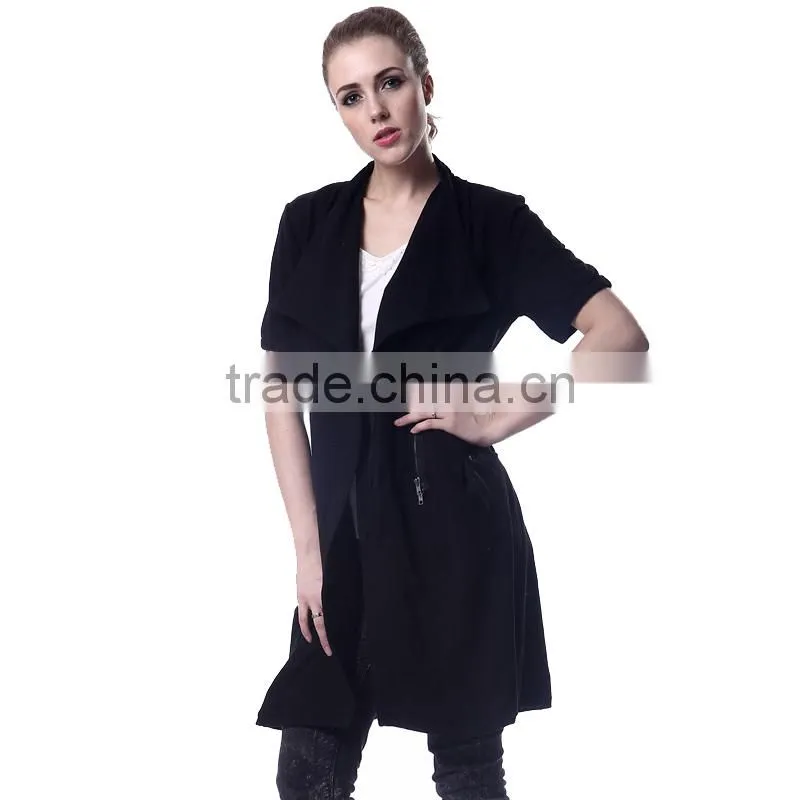 Spring Women's Casual Trench Coat Solid long sleeves Turn-down Collar Outerwear Open Stitch Thin Loose Coat