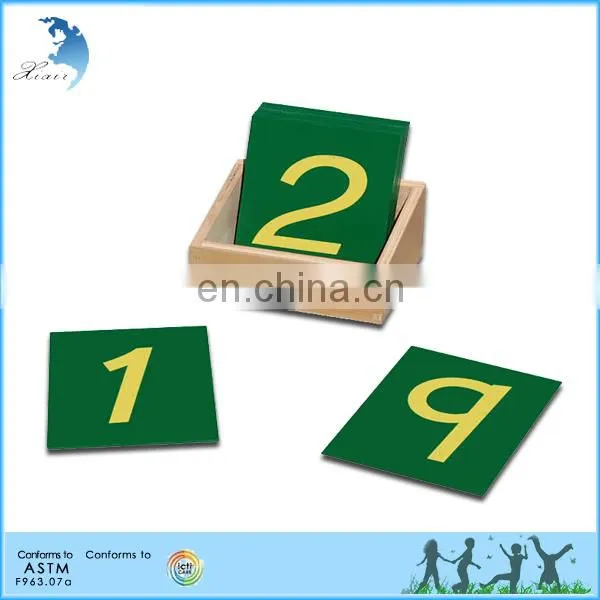 Preschool Wooden Educational Montessori Material EN71 Mathematic Toy Sandpaper Numerals 0-9 in a Display Stand