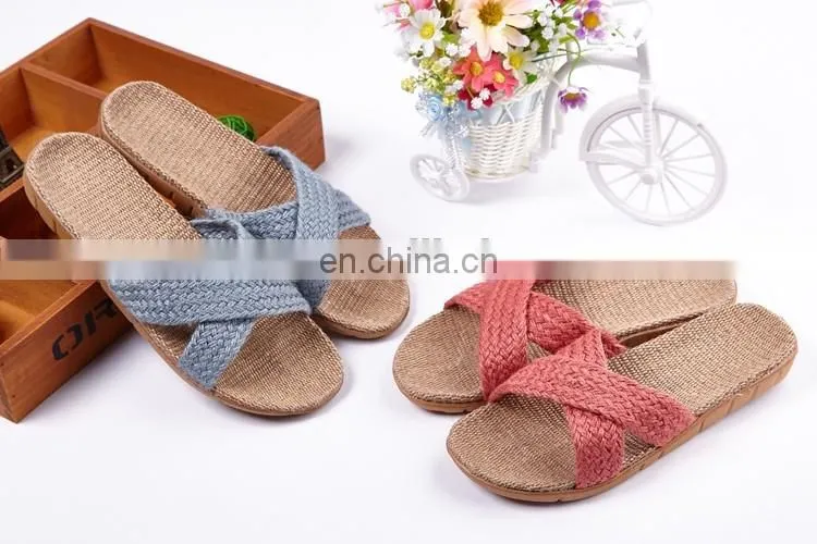 Wholesale new arrival women flax slipper plain slippers slip on 2017